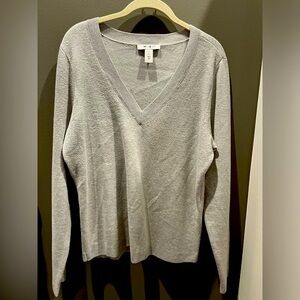 NWOT White House Black Market Silver Shimmer V-neck Sweater WHBM